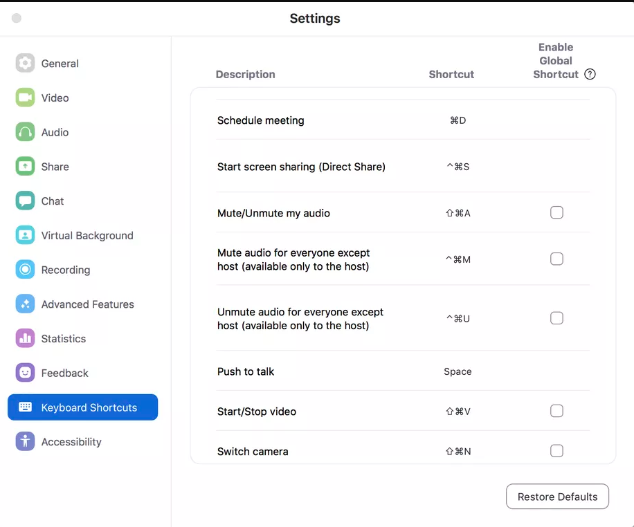 Hot Keys and Keyboard Shortcuts for Zoom on Windows